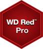 Czerwone sześciokąt z białym tekstem 'WD Red Pro' reprezentuje serię dysków twardych przeznaczonych do zastosowań profesjonalnych.