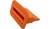 Pomarańczowy element z tworzywa sztucznego o prostokątnym profilu, z kilkoma otworami i zakończony klinem.