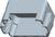 Szary, prostokątny złącznik z tworzywa sztucznego z otwartymi zaciskami po bokach, prawdopodobnie przeznaczony do mocowania kabli lub przewodów.