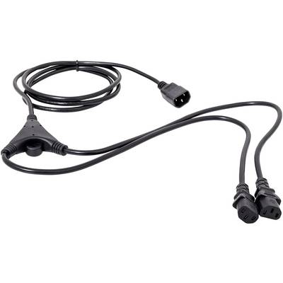 Kabel Y zasilające, które wpada w złącze i rozgałęzia się na dwa osobne przyłącza. Idealne dla urządzeń o podwójnym zapotrzebowaniu na energię elektryczną.