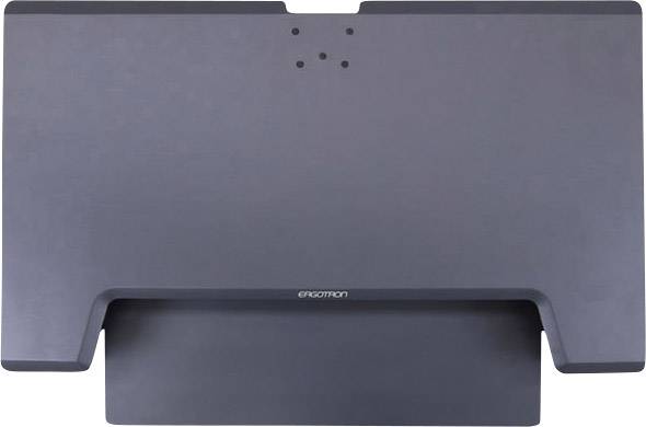 Ergonomiczny stojak na monitor wykonany z czarnego tworzywa sztucznego, który podnosi monitor, aby poprawić postawę ciała podczas pracy.