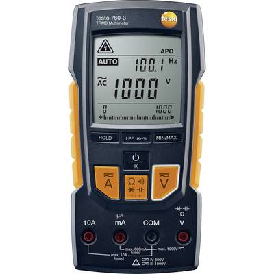 Cyfrowy multimetr z wyświetlaczem pokazuje 1000 V i 100,1 Hz. Funkcje: pomiar napięcia, prądu, rezystancji. Nazwa marki widoczna.