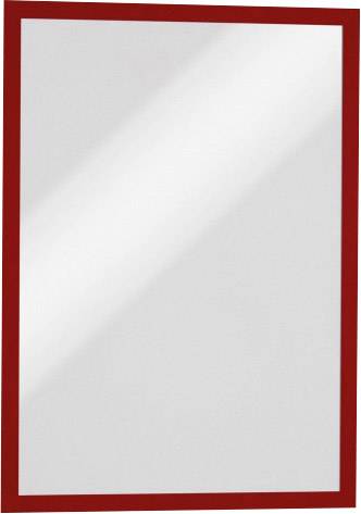 Prostokątne lustro z czerwoną ramką odbija światło.
