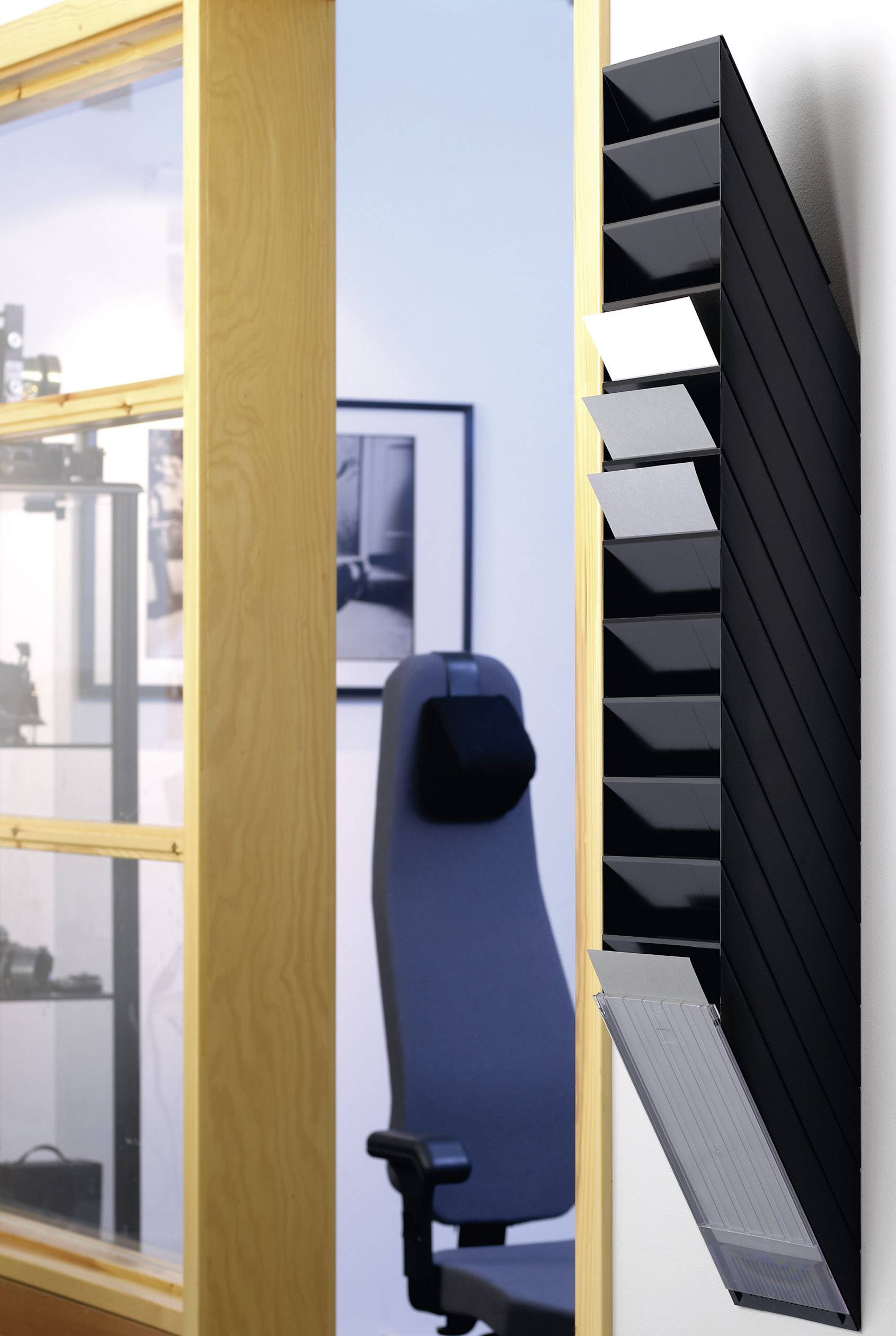 Міцний FLEXXIBOXX 12 A4 1709763060 Тримач для листівок чорний DIN A4 високий Кількість відділень 12 1 шт. (Ш x В x Г) 240 x 1115 x