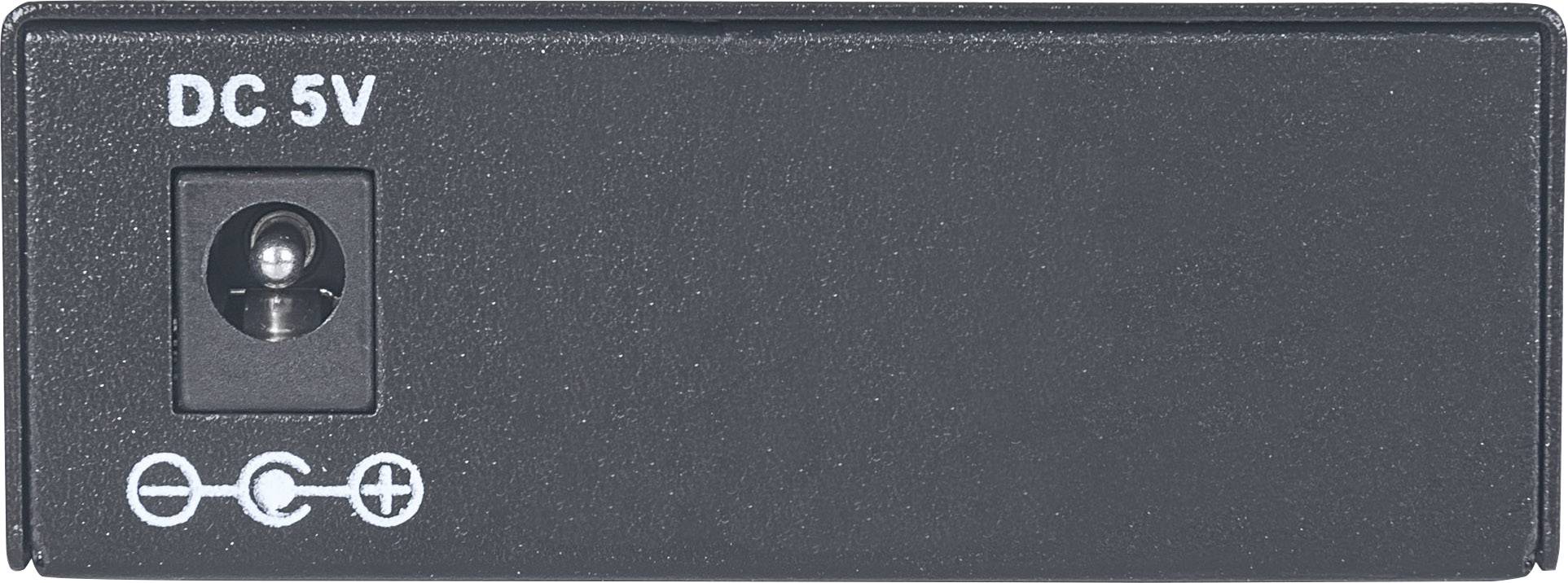 Czarne urządzenie elektryczne z gniazdem DC 5V po lewej stronie.