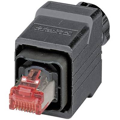 Czarny adapter z czerwonym wtykiem, prawdopodobnie do połączeń sieciowych, marki Phoenix Contact.