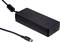 Czarny zasilacz sieciowy z przewodem zasilającym i wtyczką DC. Służy do zasilania urządzeń elektronicznych.