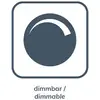 Symbol przełącznika ściemniacza w kwadratowej ramce, pod którym znajduje się tekst 'dimmbar / dimmable', wskazuje na funkcję możliwości ściemniania.