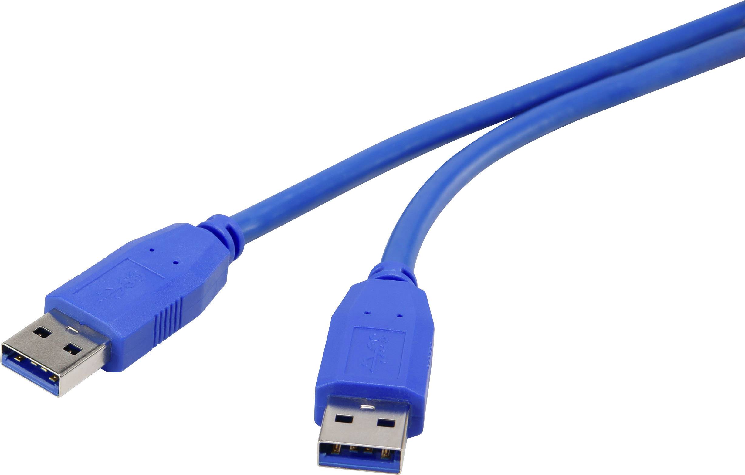 USB-кабель Renkforce USB 3.2 Gen1 USB-A чоловічий роз'єм, USB-A чоловічий роз'єм 1,80 м синій, позолочені контакти RF-4369449