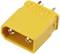Żółty wtyk XT60 z dwoma stykami metalowymi, powszechnie stosowany w modelarstwie i zastosowaniach dronów do podłączeń elektrycznych.