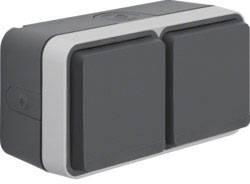 Gniazdo elektryczne podwójne, W.1 powierzchniowy Berker 47753525, IP55, 250 V/AC, szary, szary błyszczący