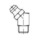 Rysunek techniczny elementu łączącego pod kątem 45 stopni, składającego się z dwóch cylindrycznych części połączonych ukośnie.