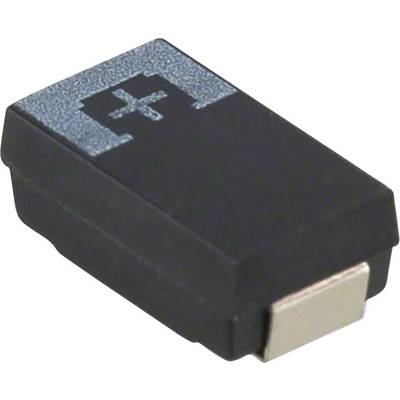 Czarny element elektroniczny, prawdopodobnie półprzewodnik, z białym symbolem krzyża na górze, umieszczony na białej powierzchni.