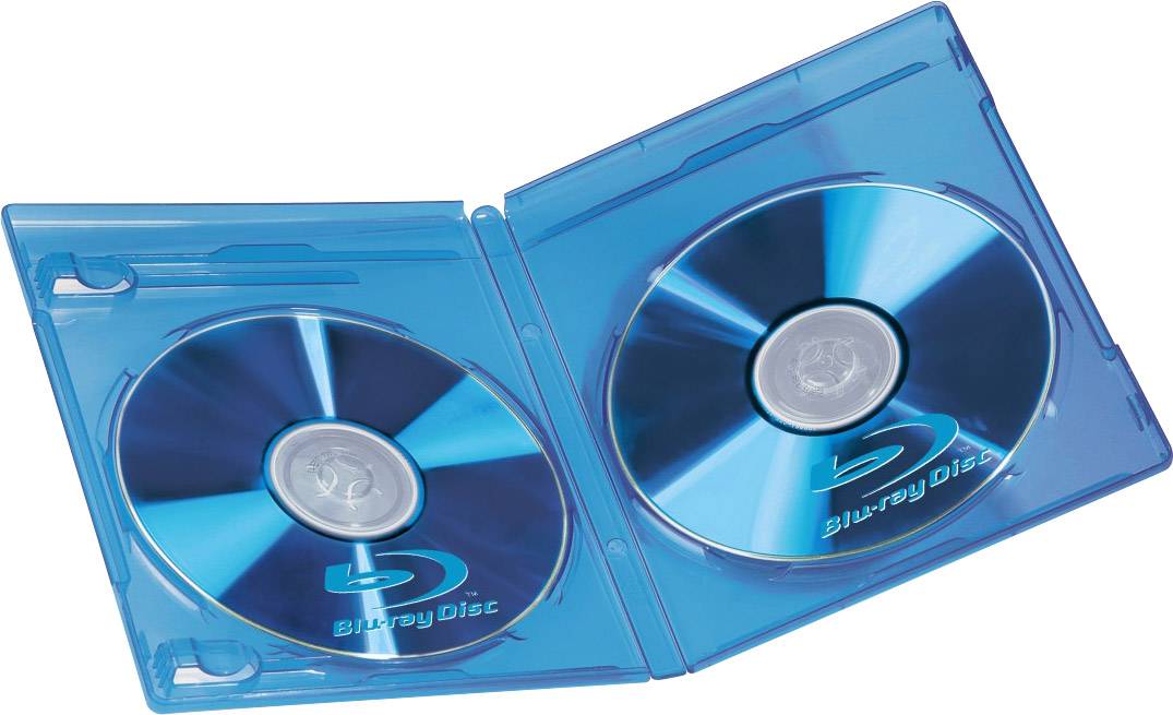 Niebieskie etui Blu-ray z dwoma płytami Blu-ray. Etui jest otwarte, ukazując lśniące powierzchnie płyt.