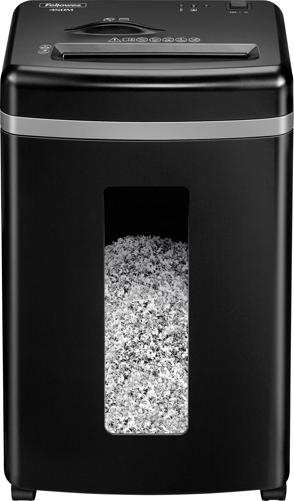 Шредер Fellowes Microshred™ 450M, 9 аркушів, дрібний різ, 2 x 12 мм, P-5 22L. Також подрібнює скріпки, компакт-диски, DVD-диски, с