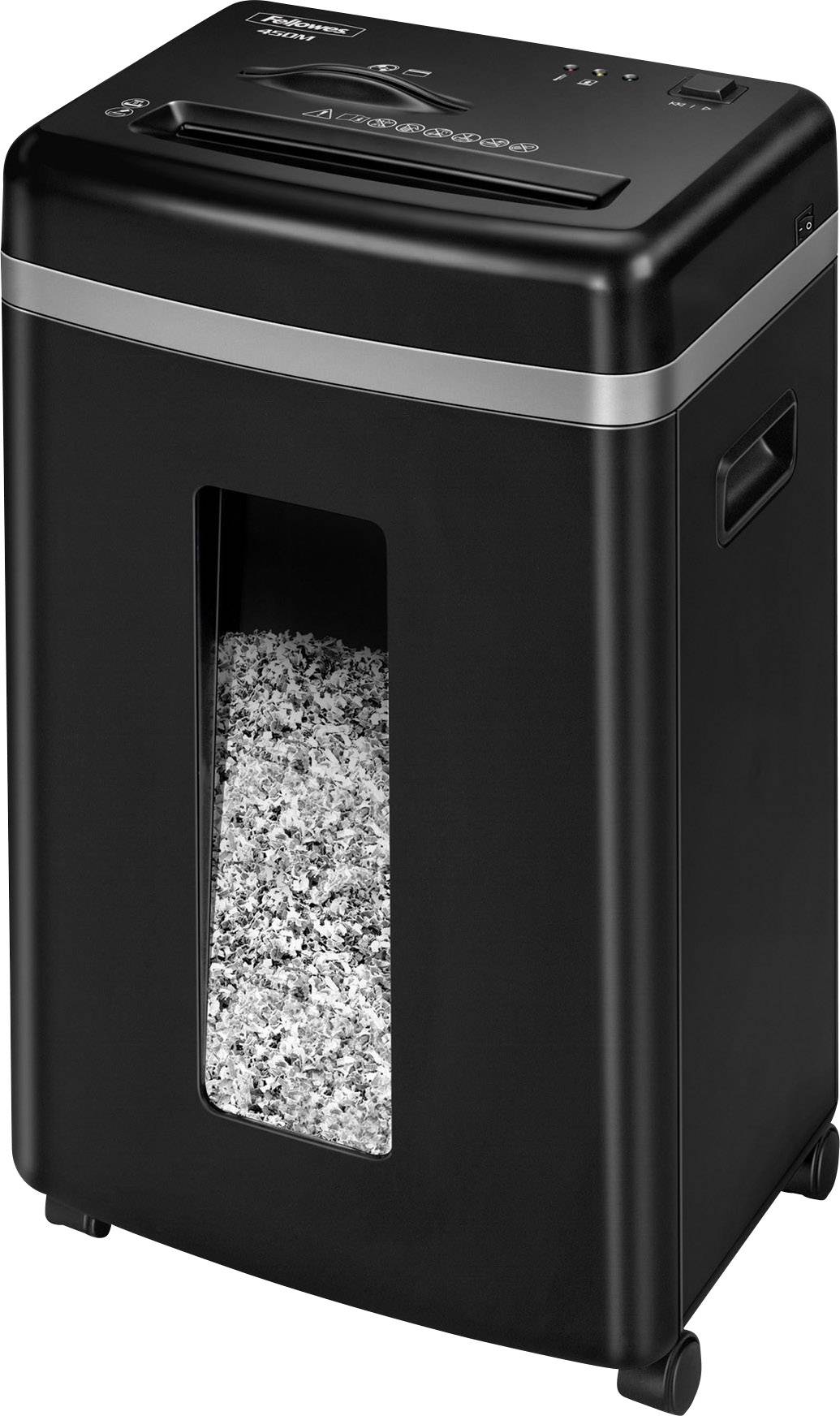 Шредер Fellowes Microshred™ 450M, 9 аркушів, дрібний різ, 2 x 12 мм, P-5 22L. Також подрібнює скріпки, компакт-диски, DVD-диски, с