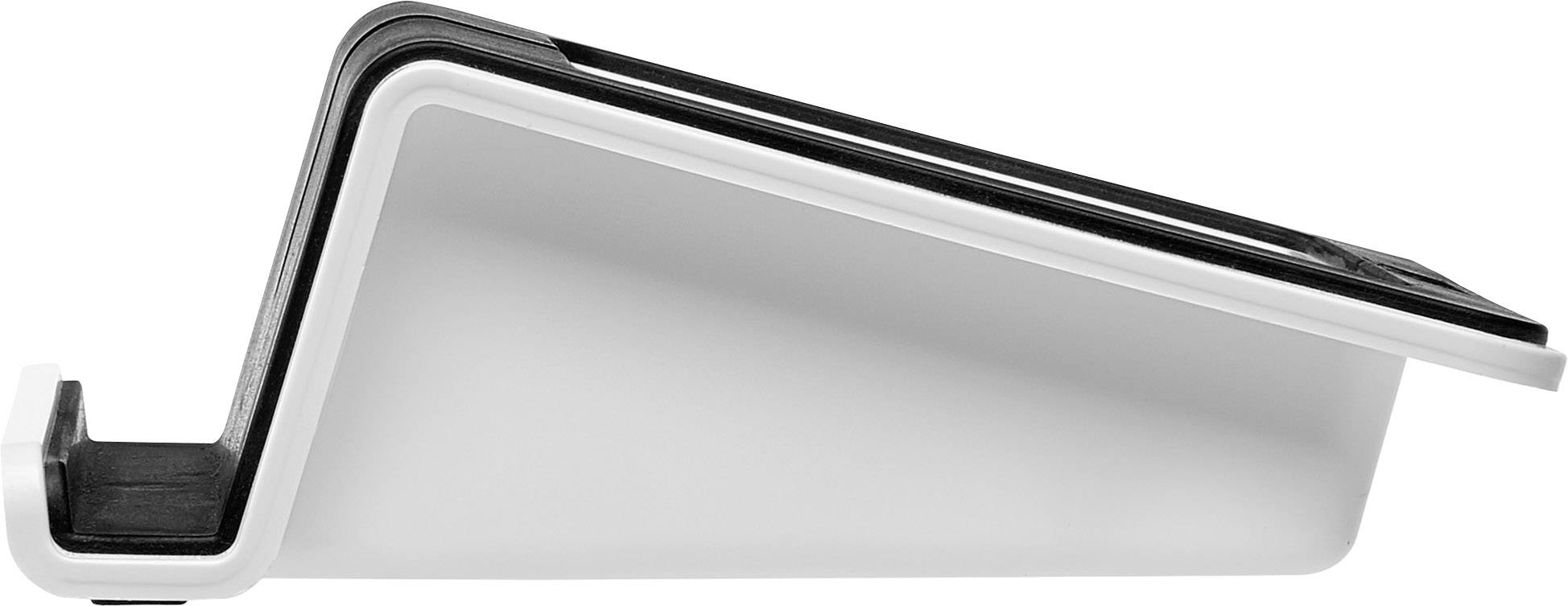 Boczny, perspektywiczny widok na nowoczesną, minimalistyczną tackę, charakteryzującą się czystymi, geometrycznymi liniami.