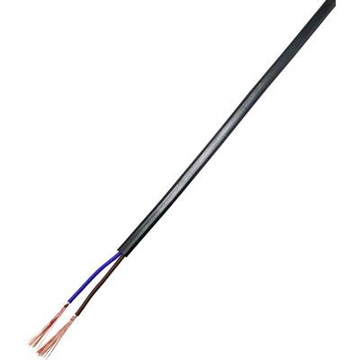 Dwuprzewodowy kabel elektryczny z niebieskim i brązowym przewodem, kończący się czarną izolacją zewnętrzną.