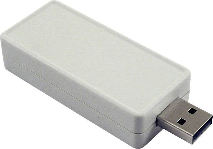 Biały pendrive w kształcie prostokąta z zaokrąglonymi krawędziami, gotowy do podłączenia do portu USB.
