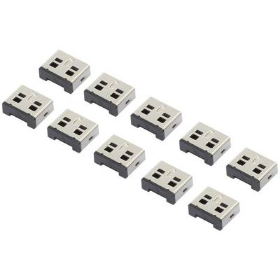 Dziewięć małych wtyczek USB leży w siatce, po trzy wtyczki w każdym rzędzie.