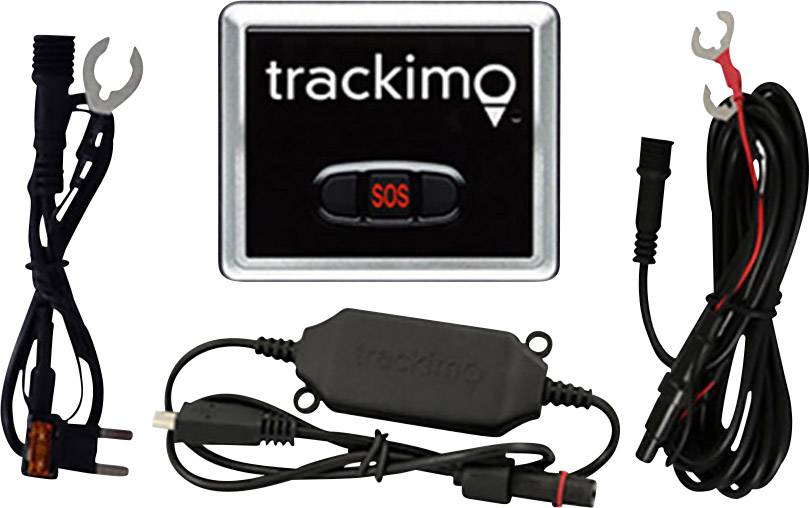 Samochodowy zestaw GPS-Tracker z przewodami, baterią i przyciskiem SOS. Używany do śledzenia pojazdów.