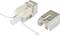 Modularny wtyk sieciowy RJ45, częściowo rozsunięty, ukazuje kolorowe gniazda przewidziane dla kabla Ethernet.
