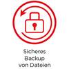 Czerwony symbol kłódki w kole z strzałką. Poniżej napis 'Bezpieczna kopia zapasowa plików'.