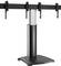Czarny stojak na monitory z pięcioma uchwytami do ekranów, zamontowany na srebrnym słupie z solidną, prostokątną podstawą.