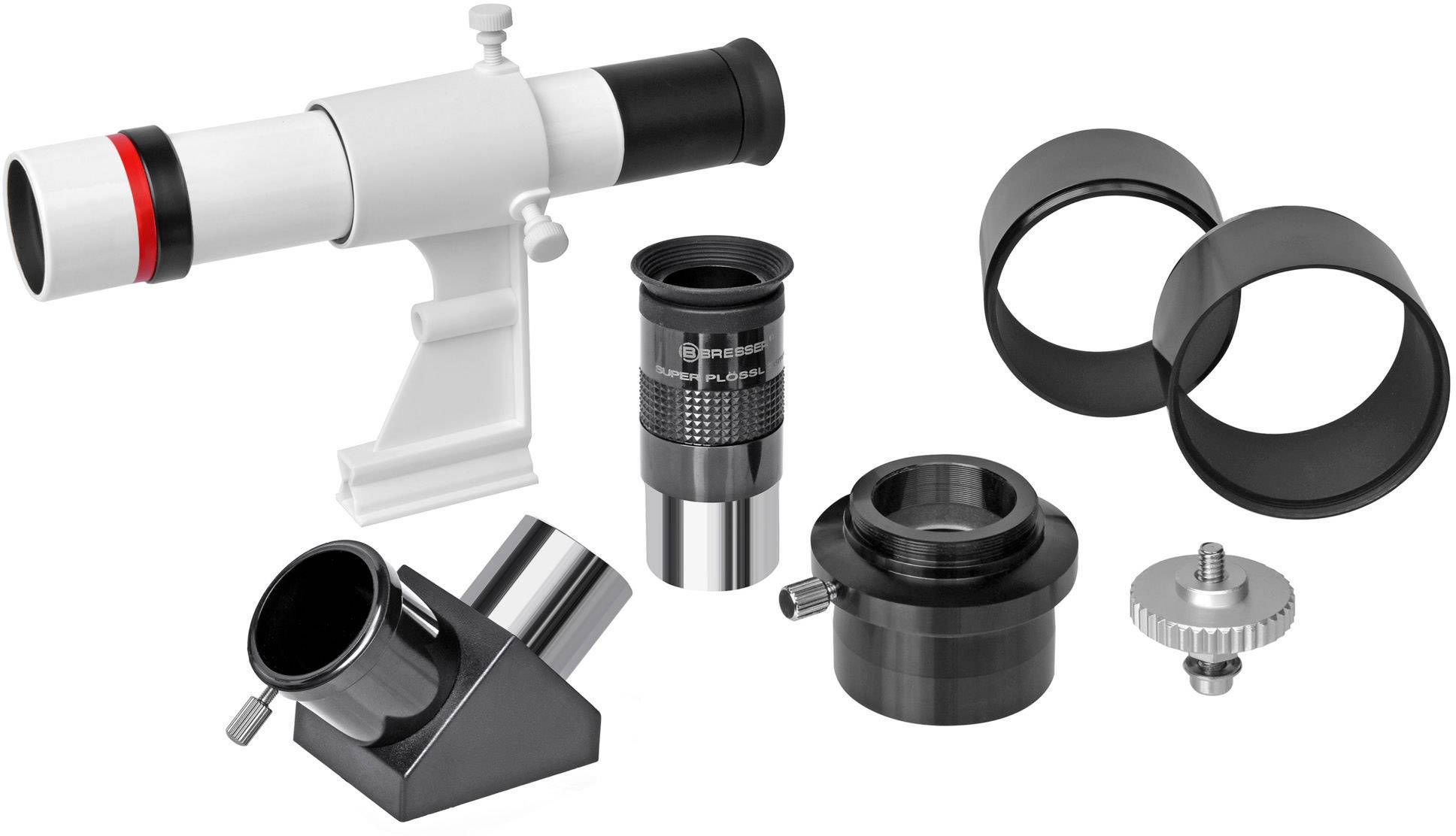 Zestaw teleskopowy z lornetką, okularami i adapterami do obserwacji nieba. Zawiera różne nakładki do różnych zastosowań.