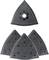 Nakładki i arkusze ścierne w kształcie trójkąta, odpowiednie do precyzyjnego szlifowania powierzchni drewnianych i metalowych.