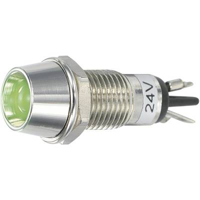 Metalowy wskaźnik LED z zielonym światłem i oznaczeniem 24V. Odpowiedni do elektronicznych zastosowań sygnalizacji stanu.