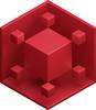 Czerwona, sześciościenna kostka z dużą kostką w centrum i pięcioma mniejszymi kostkami na rogach.