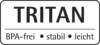 Obraz przedstawia prostokątną etykietę z napisem 'TRITAN' u góry oraz 'wolne od BPA • wytrzymałe • lekkie' u dołu.