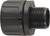 Czarny adapter przyłączeniowy z gwintowanym żeberkowaniem po prawej stronie, o kształcie cylindrycznym. Stosowany do łączenia rur.