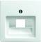 Biała, podtynkowa rama montażowa o prostokątnym otworze z centralnym śrubunkiem na górnej powierzchni do zarządzania przewodami lub integracji przełącznika.