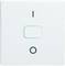 Biały przełącznik z symbolami 'I' u góry oznaczającym włączenie i 'O' u dołu oznaczającym wyłączenie. Przełącznik znajduje się w pozycji środkowej.