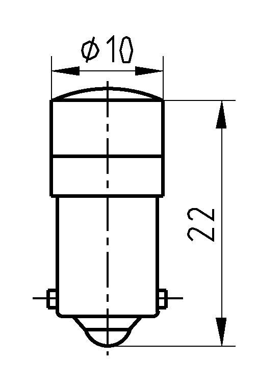 Rysunek techniczny młynarki z wymiarami: średnica 10 mm, wysokość 22 mm. Przedstawia przekrój poprzeczny i wymiary.