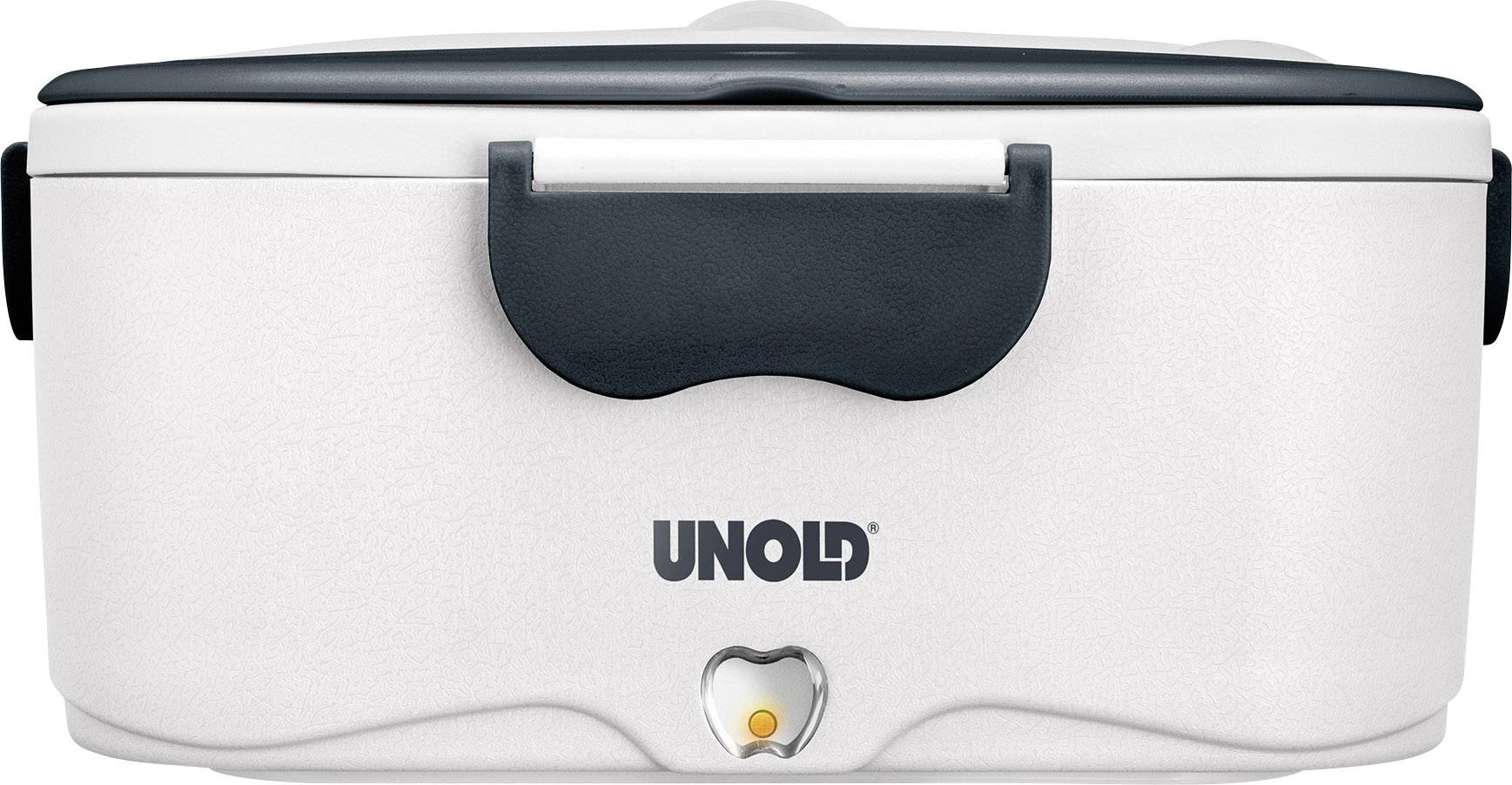 Elektryczny garnek do fondue marki Unold z białą obudową i czarnym uchwytem, odpowiedni do różnych rodzajów fondue.