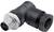 Czarny wtyk kątowy 90 stopni z chromowaną metalową częścią, odpowiedni do zastosowań przemysłowych lub technicznych.