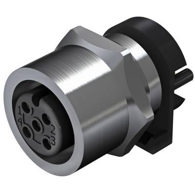 Srebrny wtyk metalowy z czarnymi elementami plastikowymi i wieloma złączami, stosowany w zastosowaniach elektronicznych.