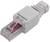 Biały wtyk Ethernet CAT 6 z osłoną zabezpieczającą i czerwonym okablowaniem wewnętrznym.