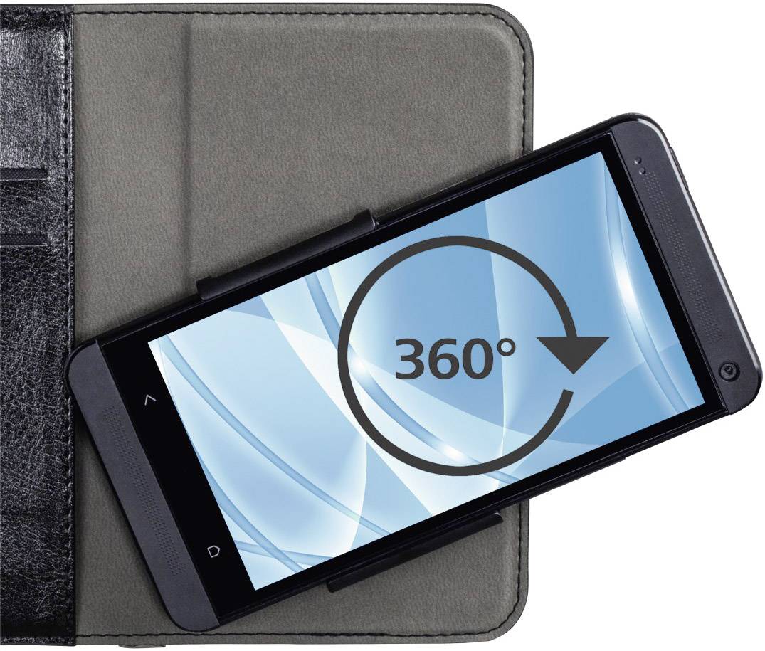 Smartfon jest w etui ochronnym. Na ekranie wyświetlany jest symbol składający się z koła i napisu '360°', wskazujący na możliwość obrotu.