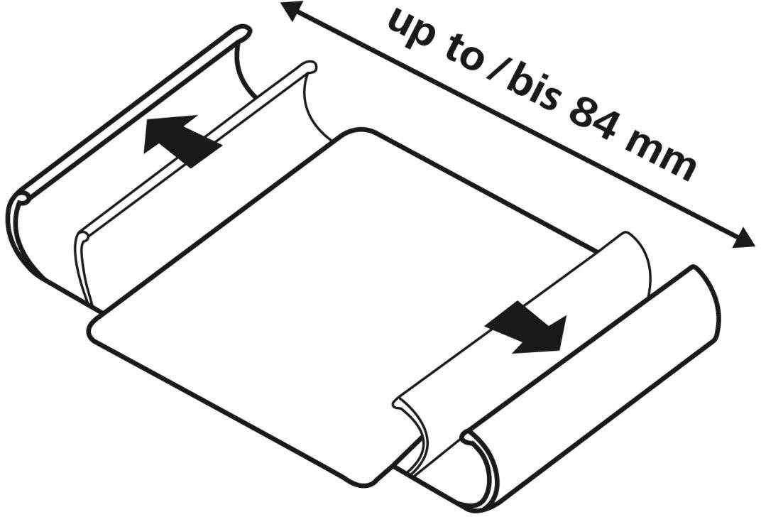 Diagram przedstawia rozciągliwy obiekt ze strzałkami wskazującymi szerokość do 84 mm.