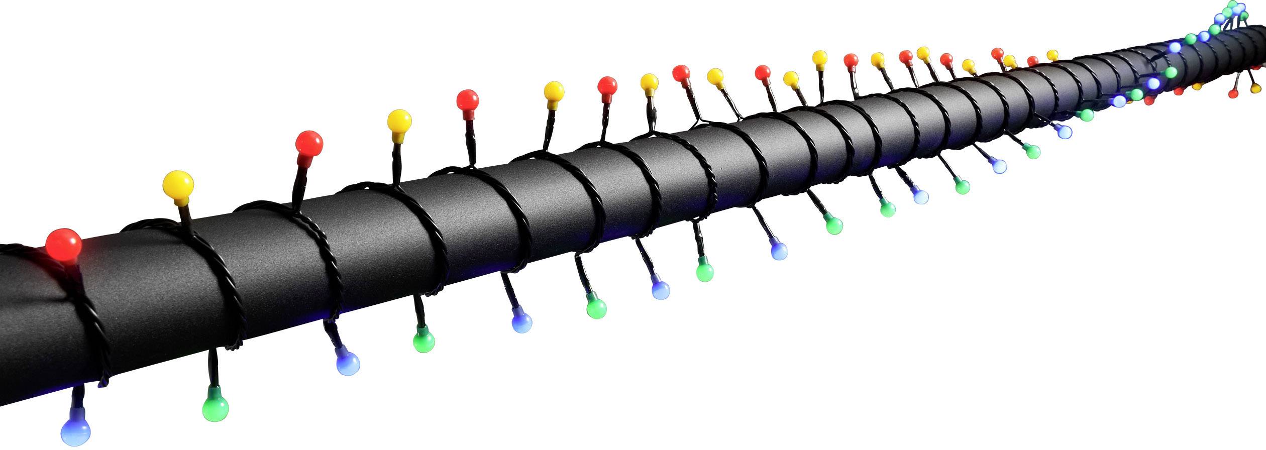 Długa, czarna osłona kabla ozdobiona kolorowymi pinezkami rozmieszczonymi równomiernie na całej powierzchni.