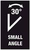 Tabliczka z białym znakiem kątowym i napisem '30° SMALL ANGLE' na czarnym tle. Wskazówka dotycząca małego kąta 30 stopni.
