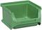 Zielona, prostokątna skrzynka plastikowa z otwartą przednią ścianką, odpowiednia do przechowywania lub organizacji drobnych elementów i narzędzi.