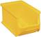 Żółty plastikowy pojemnik z otwartą przednią ścianką, odpowiedni do przechowywania lub organizacji małych przedmiotów.