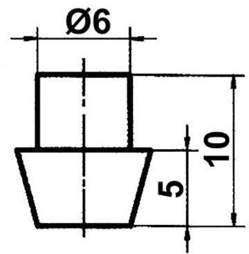 Rysunek techniczny cylindrycznego bolca o średnicy 6 mm, całkowita wysokość 10 mm, część cylindryczna wysoka na 5 mm.