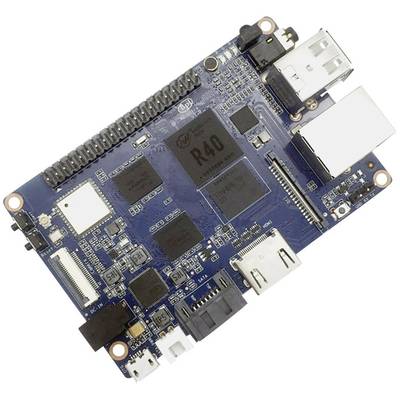 Jednopłytkowy komputer przedstawia niebieską płytkę drukowaną z różnymi złączami i komponentami, w tym portem Ethernet oraz gniazdami USB.
