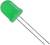 Zielona dioda LED z dwoma srebrnymi pinami przyłączeniowymi, używana w obwodach elektrycznych.